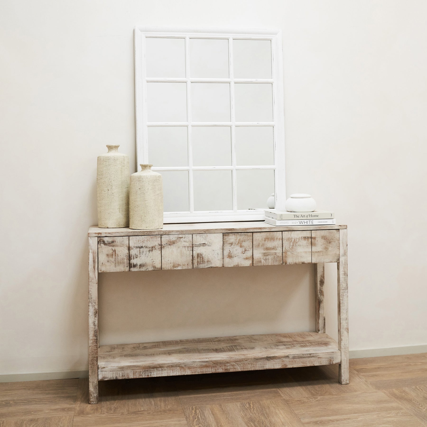 Sasha - White Shabby Chic Rectangular Window Mirror 100cm x 75cm