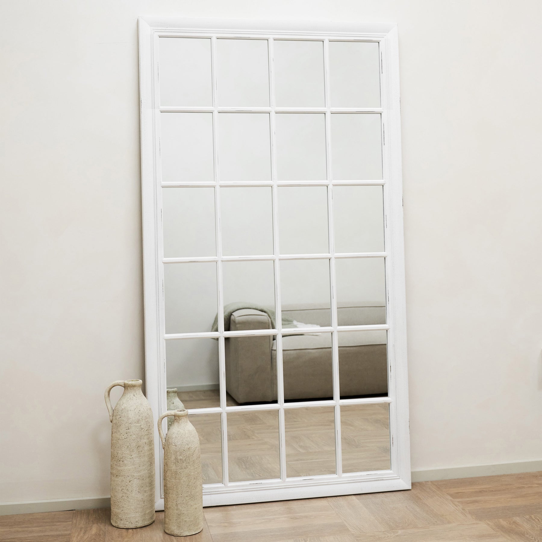 Sasha - White Shabby Chic Full Length Window Mirror 180cm x 100cm