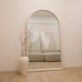 Full Length Extra Large Arched Concrete Mirror as living room lean to