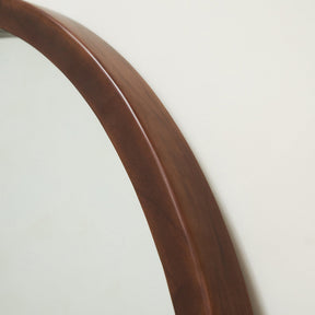 Detail shot of Extra Large Walnut Round Wall Mirror curve