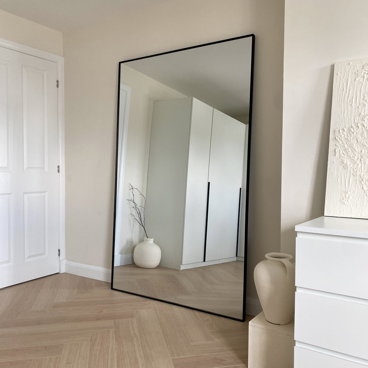 Full Length Black Extra Large Metal Mirror leaning against wall