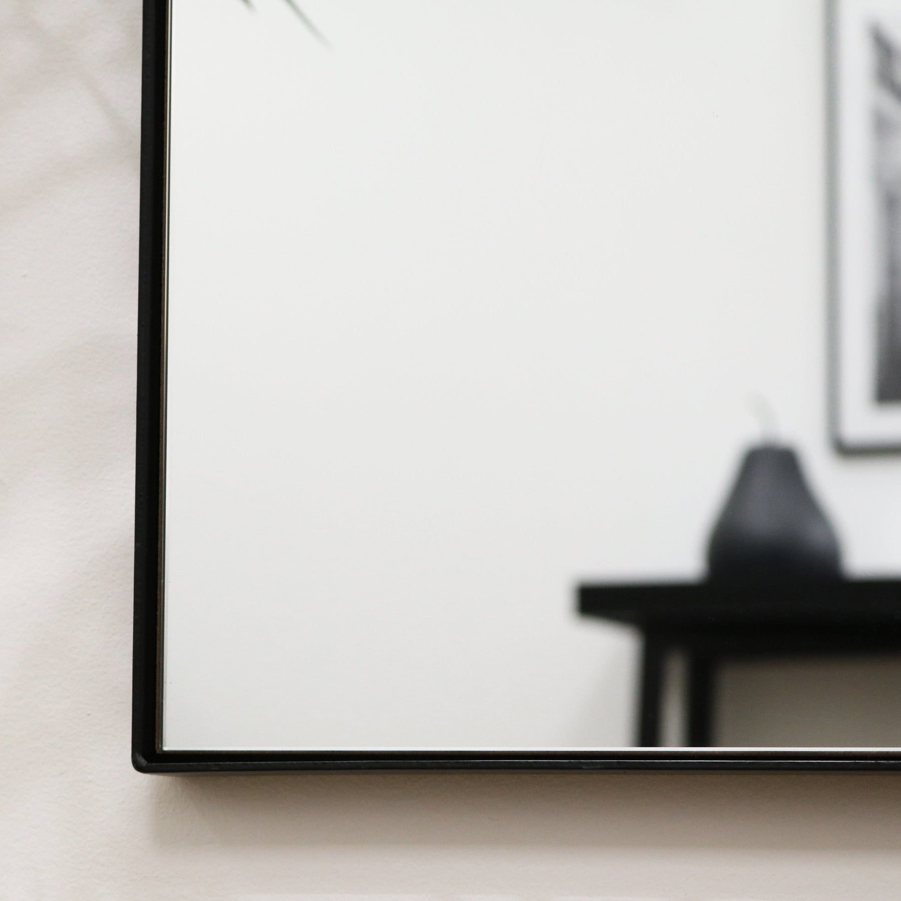 Alternate detail shot of Full Length Black Rectangular Large Metal Mirror corner