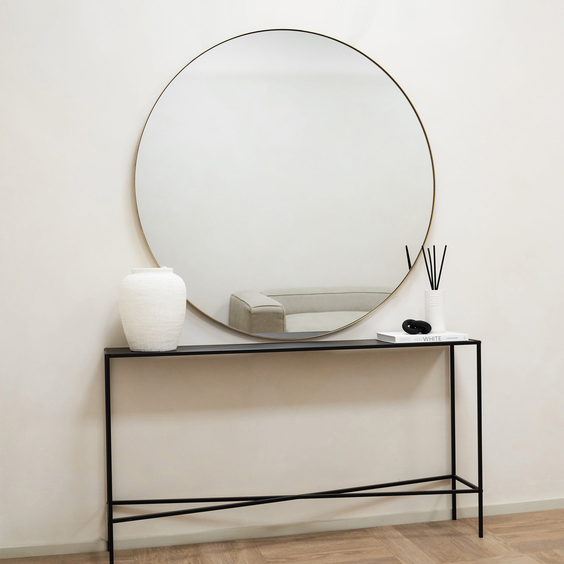 Theo - Gold Round Metal Extra Large Wall Mirror 120cm x 120cm