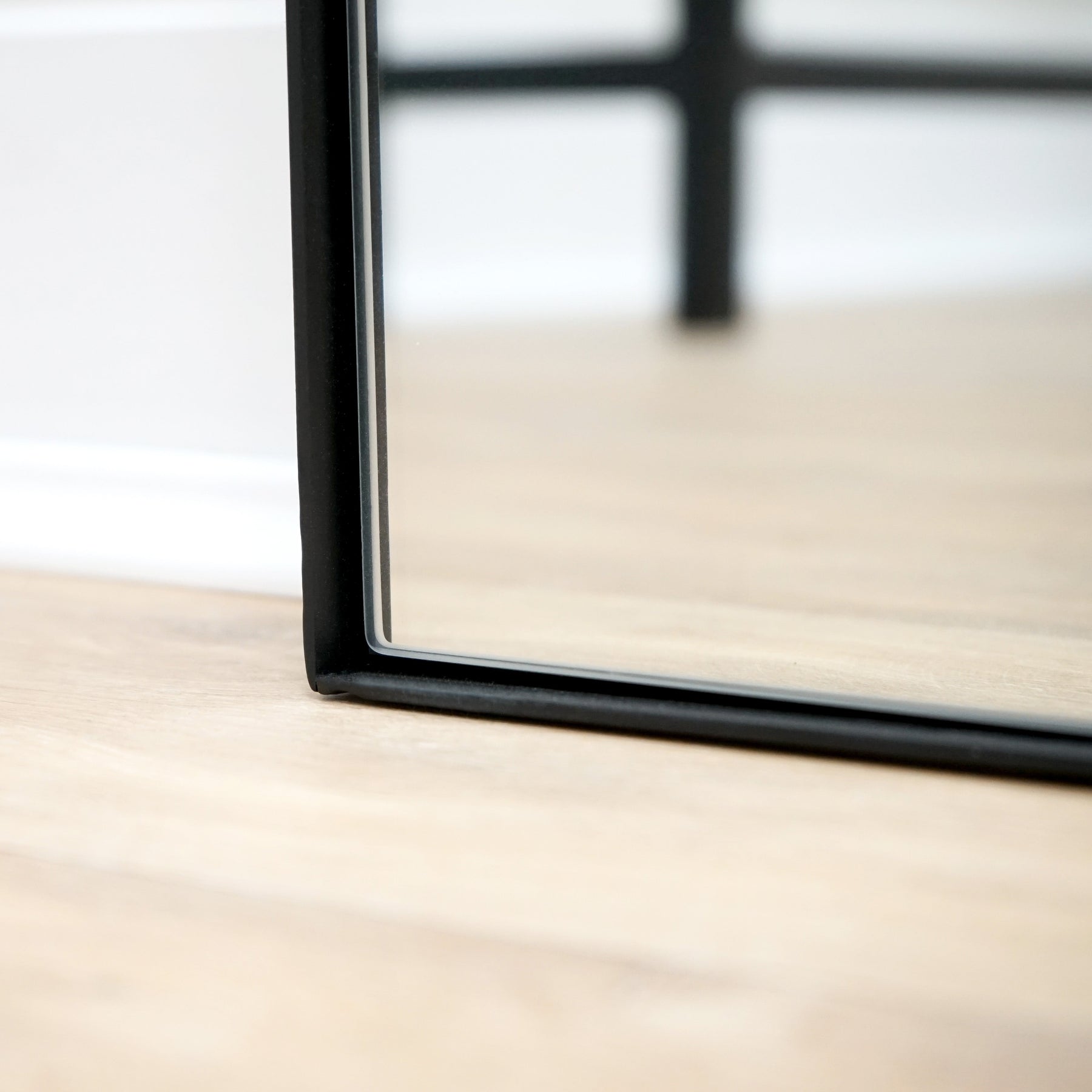 Detail shot of Full Length Black Rectangular Large Metal Mirror corner