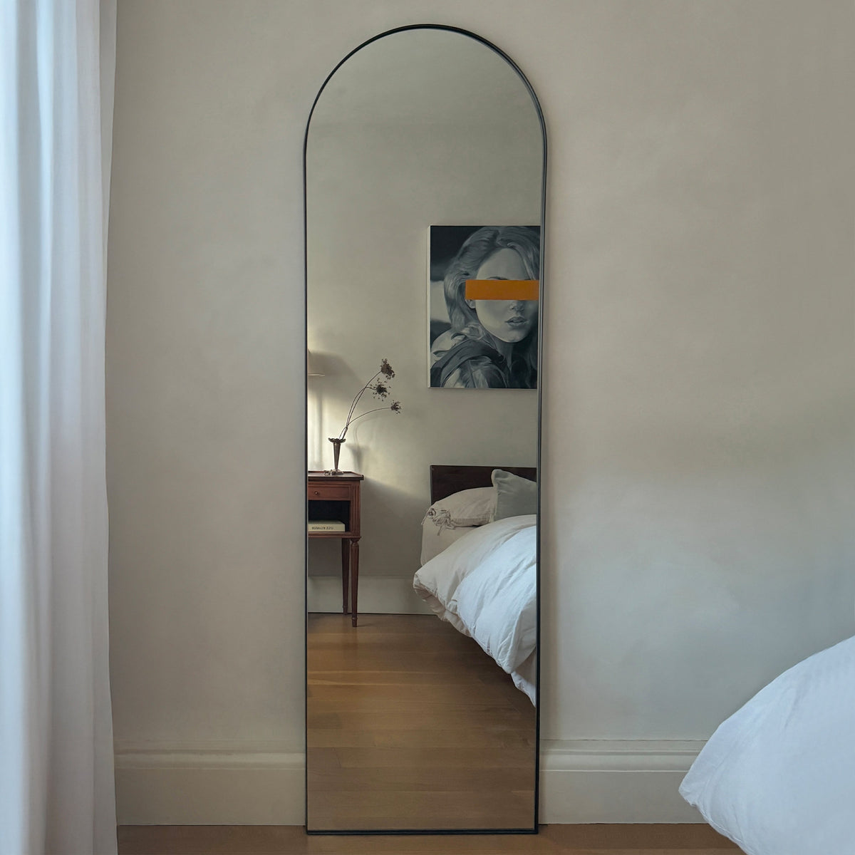 Theo - Full Length Black Arched Large Metal Mirror 170cm x 50cm