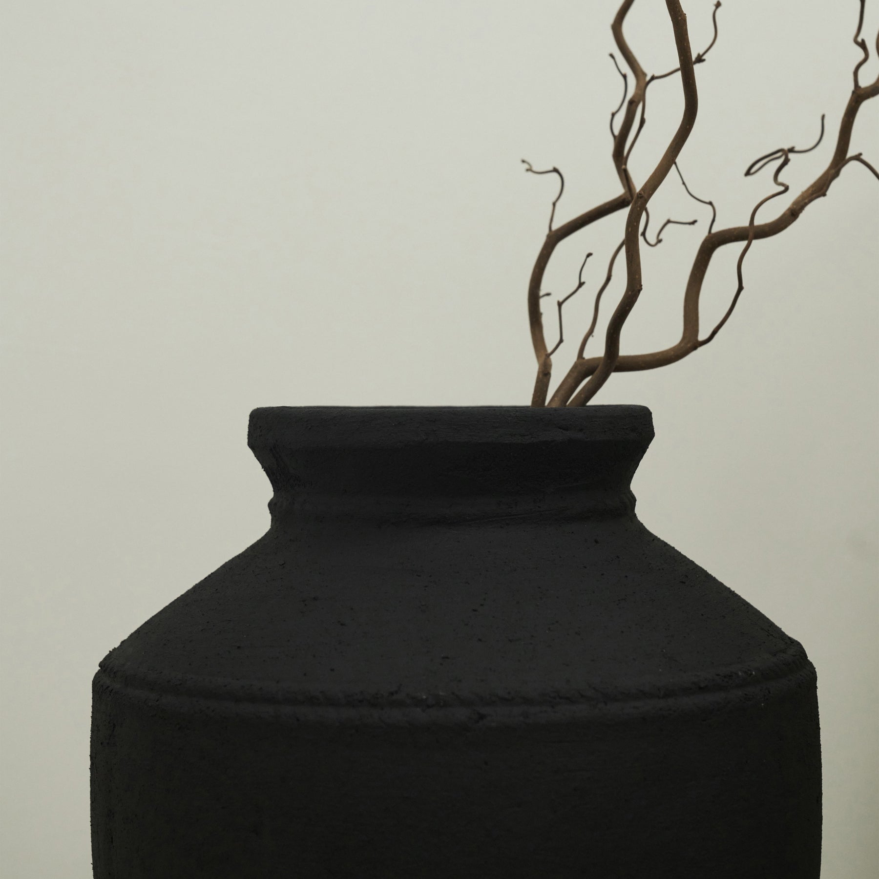 Detail shot of Black Textured Terracotta Vase neck