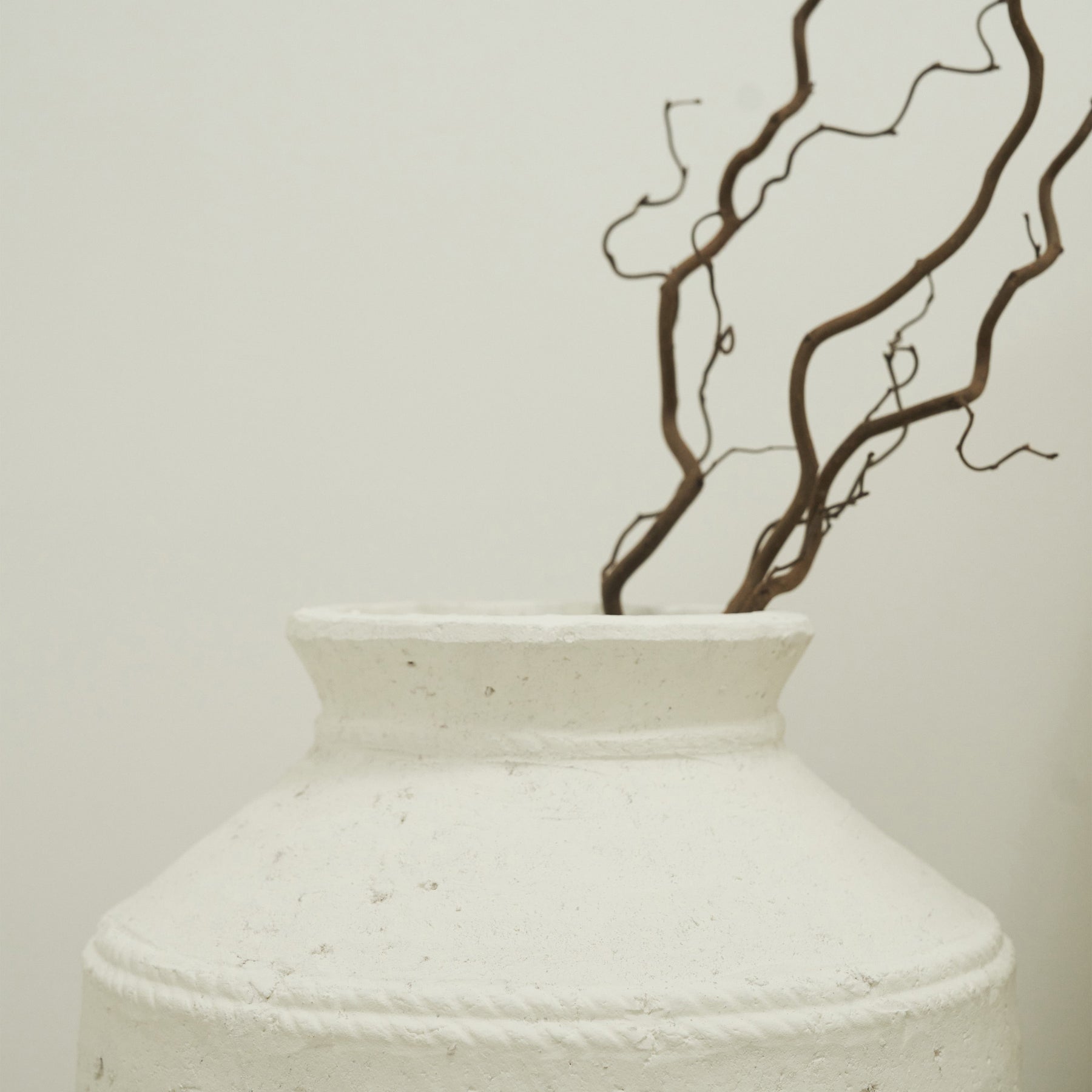 Detail shot of White Textured Terracotta Vase neck