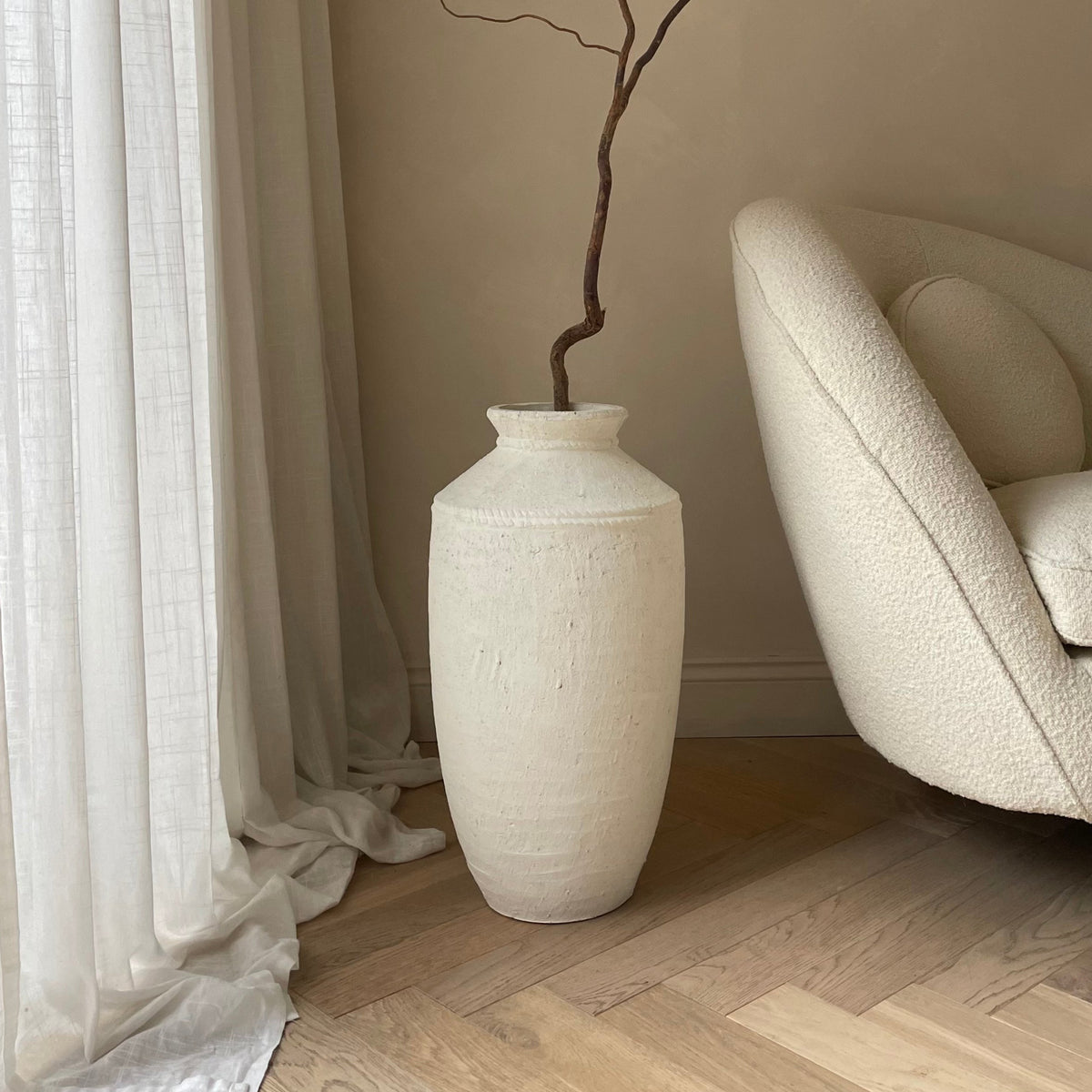 White Textured Terracotta Large Vase with plant