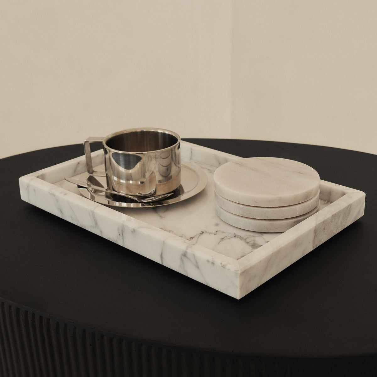 Travara - White Marble Large Rectangular Decorative Tray
