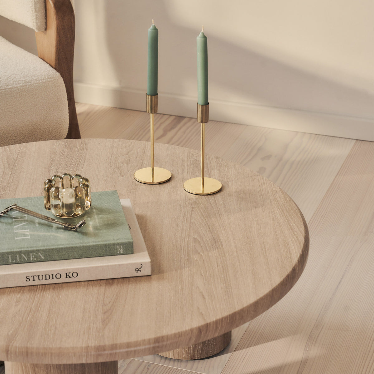 Alina - Washed Wood Round Large Wooden Coffee Table