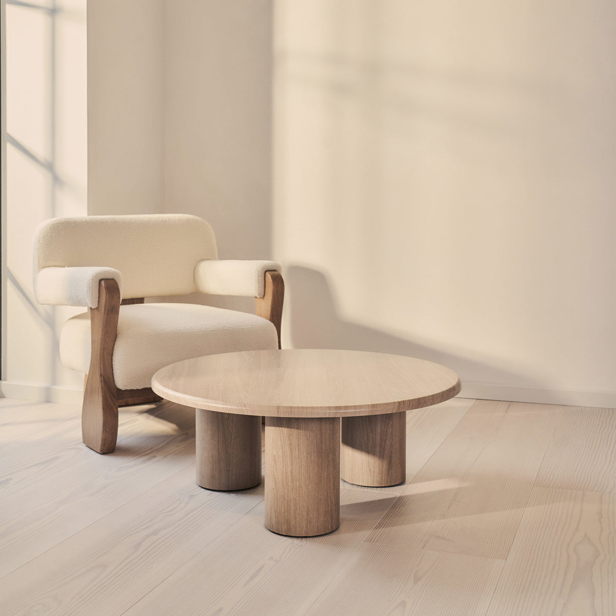 Alina - Washed Wood Round Large Wooden Coffee Table