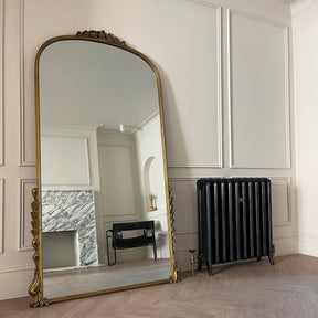 Full Length Gold Arched Ornate Metal Mirror as living room lean to