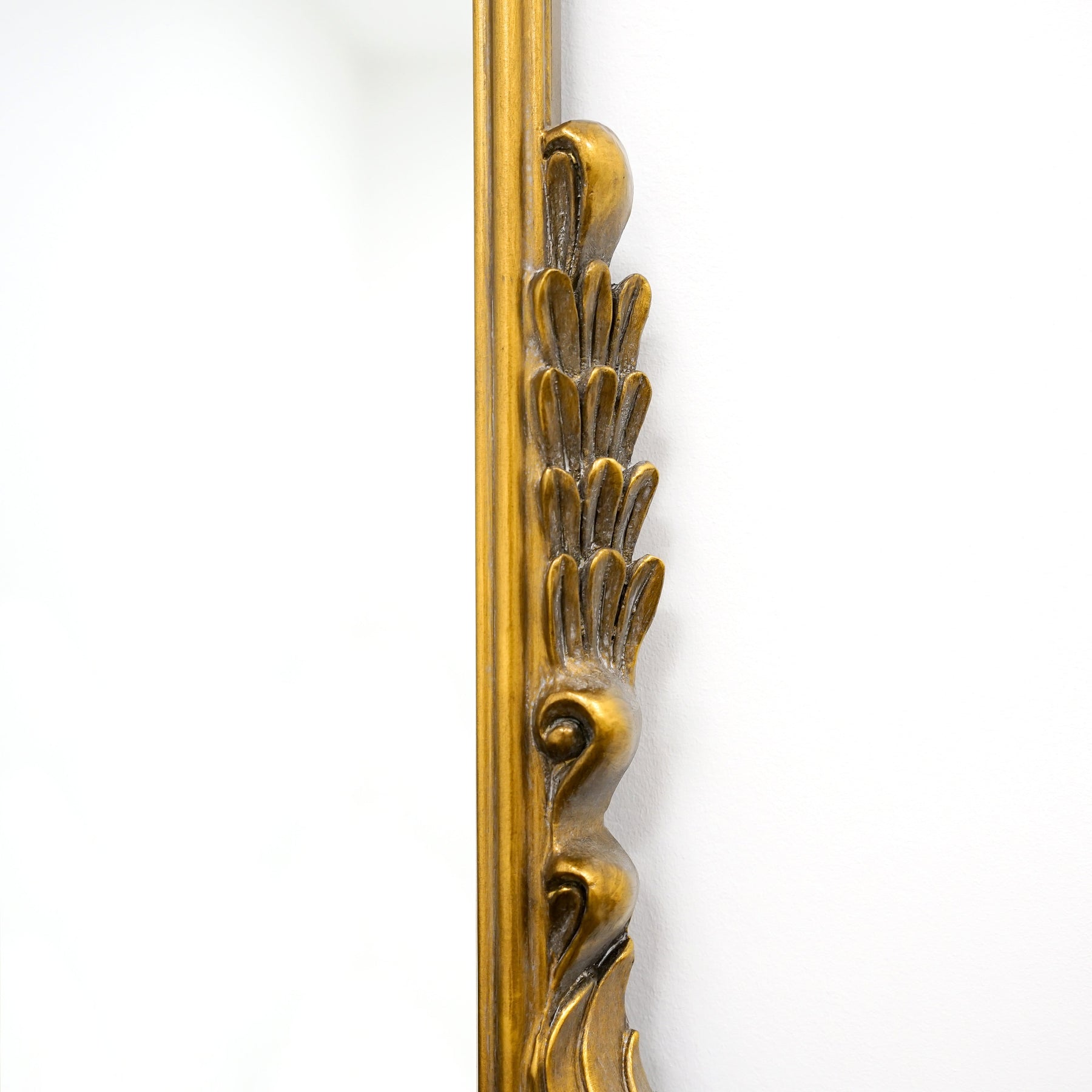 Detail shot of Gold Arched Metal Overmantle Mirror frame side