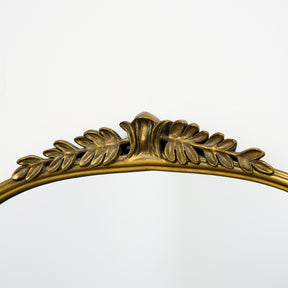 Detail shot of Full Length Gold Arched Ornate Metal Mirror top crest