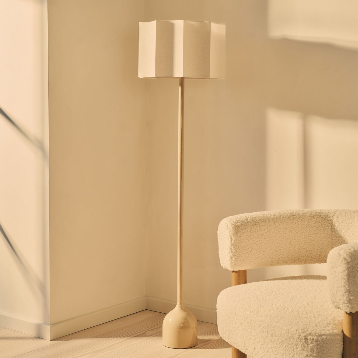 Esme - Beige Gloss Inverted Scallop Shade Floor Lamp