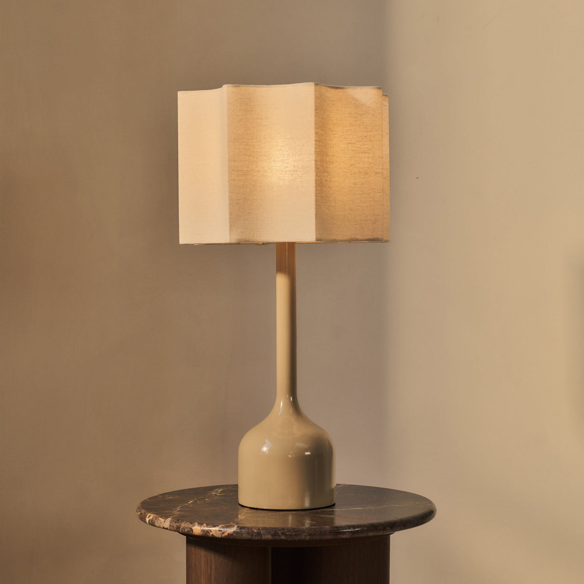Esme - Beige Gloss Inverted Scallop Shade Table Lamp