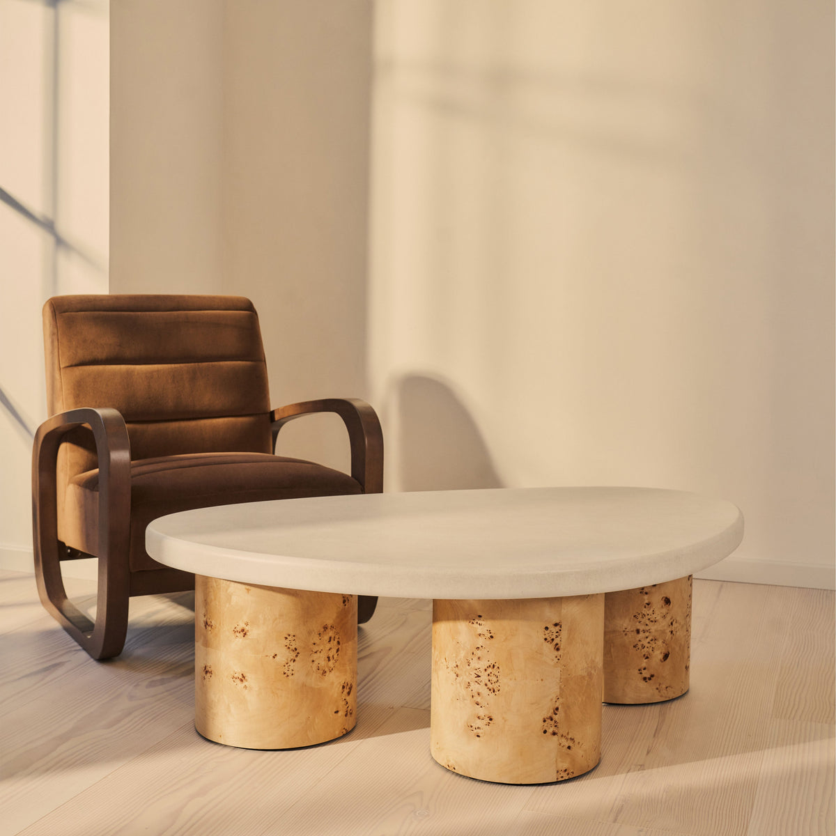 Aegean - Natural Burl Wood & Concrete Irregular Coffee Table 3 Legs
