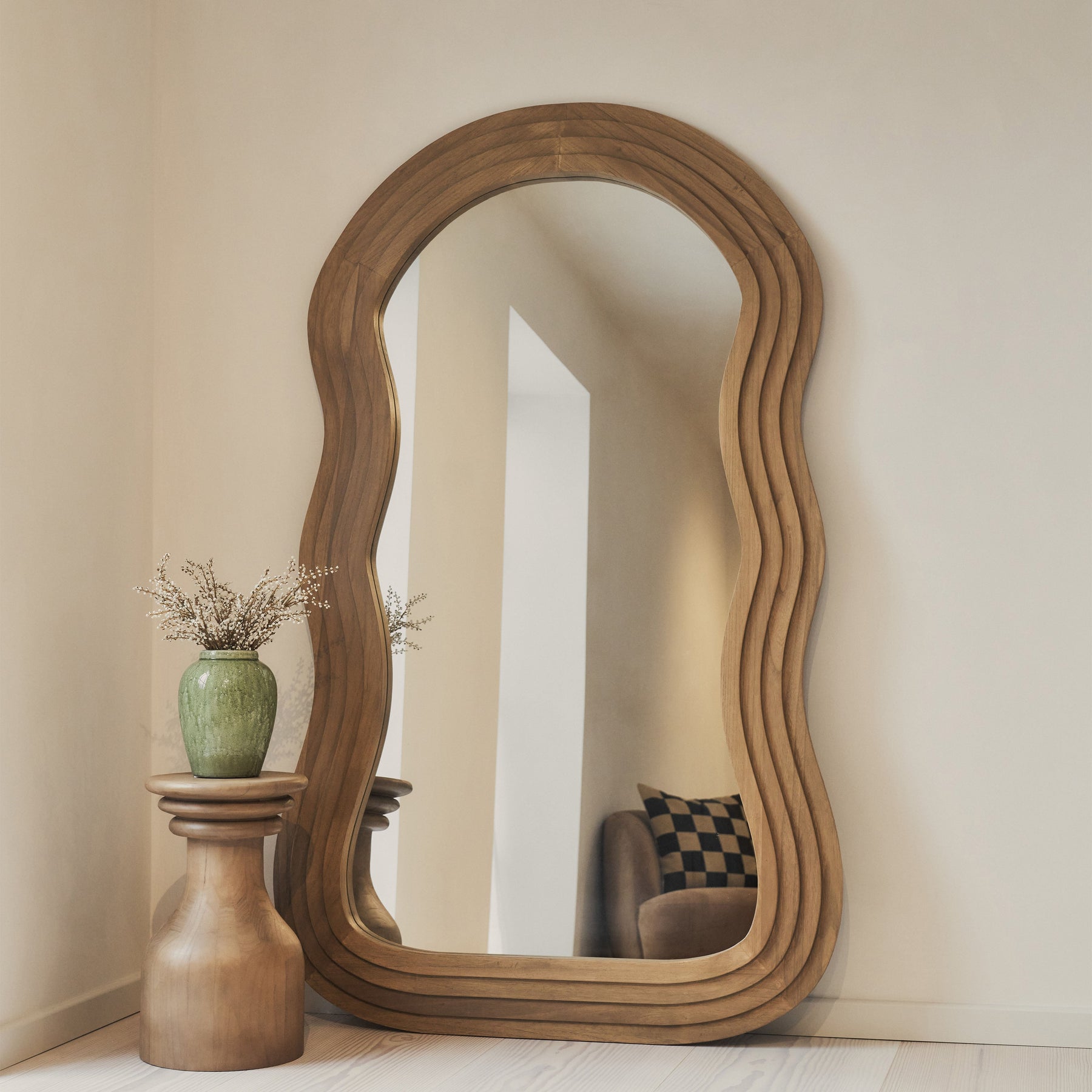 Luciana - Full Length Wave Warm Wood Extra Large Mirror 180cm x 105cm