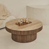 Sloane - Beige Travertine Round Warm Wood Premium Coffee Table