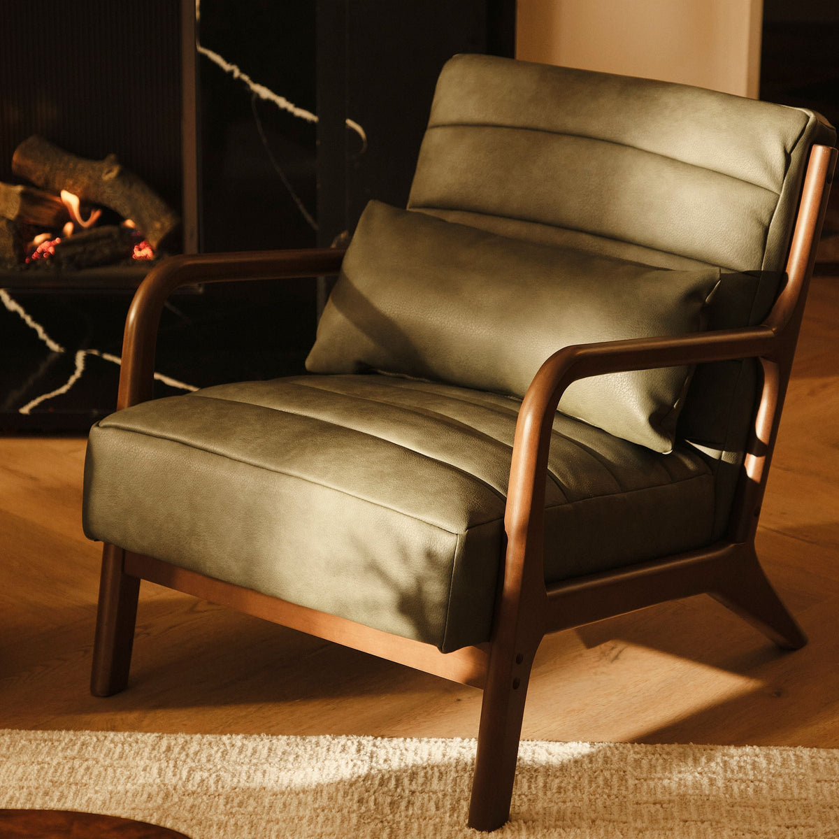 Hudson - Leather Accent Chair Olive & Dark Wood