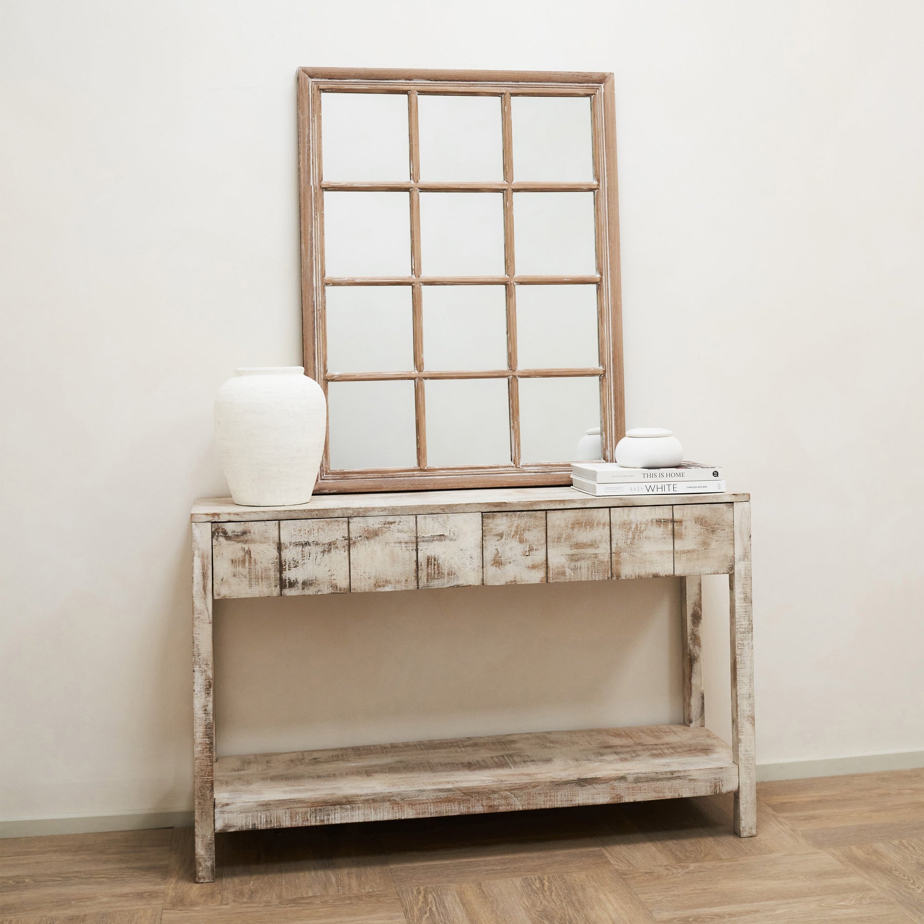 Sasha - Oak Shabby Chic Rectangular Window Mirror 100cm x 75cm