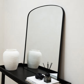 Bowness - Black Contemporary Arched Metal Wall Mirror 90cm x 75cm