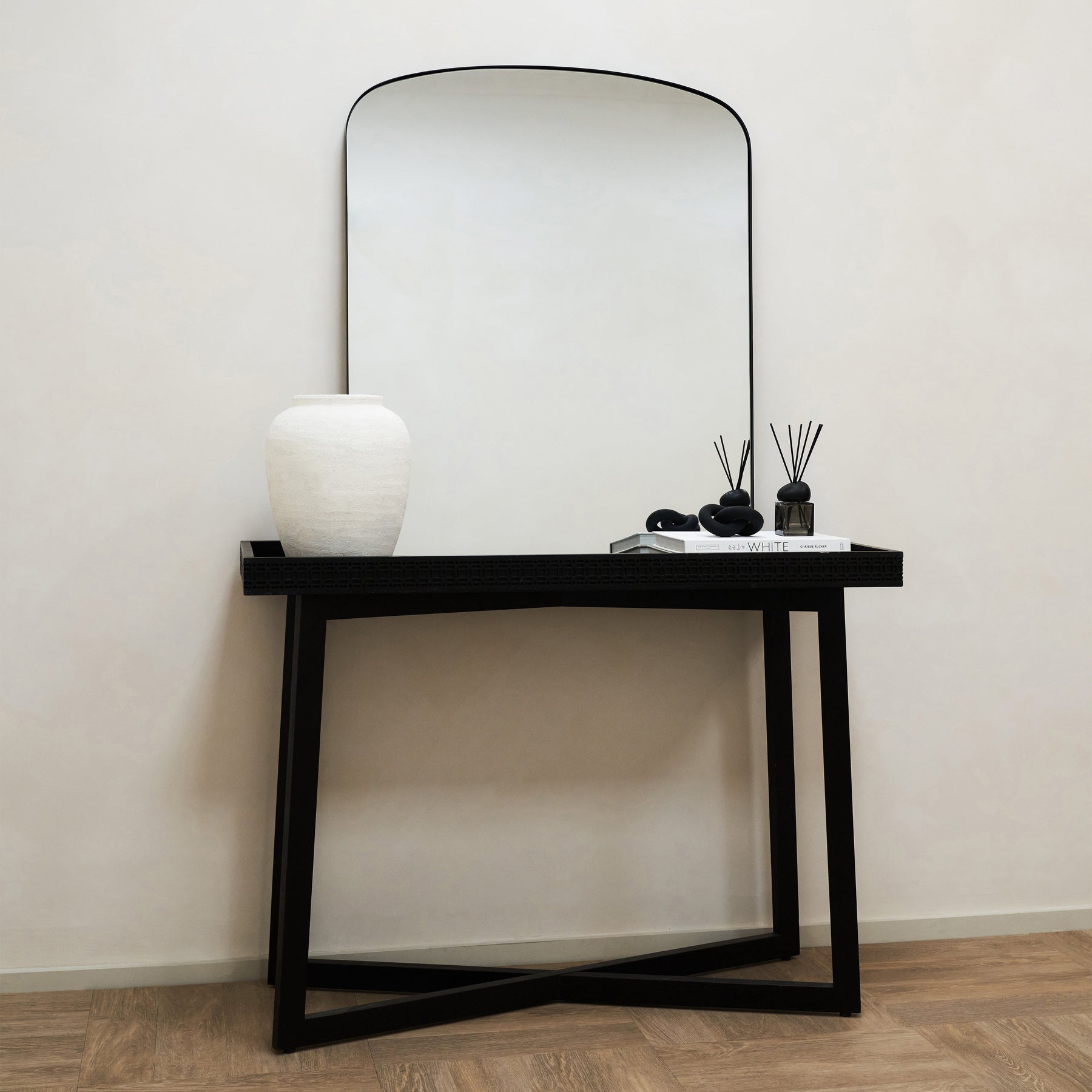 Bowness - Black Contemporary Arched Metal Wall Mirror 90cm x 75cm