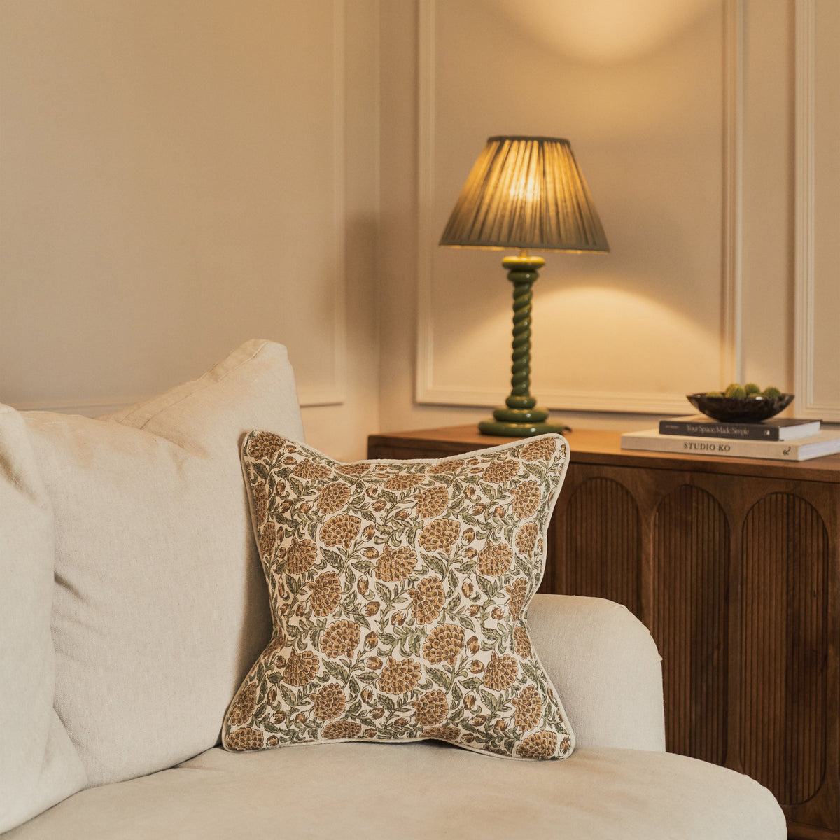 Erisha - Ochre Printed Fabric Cushion