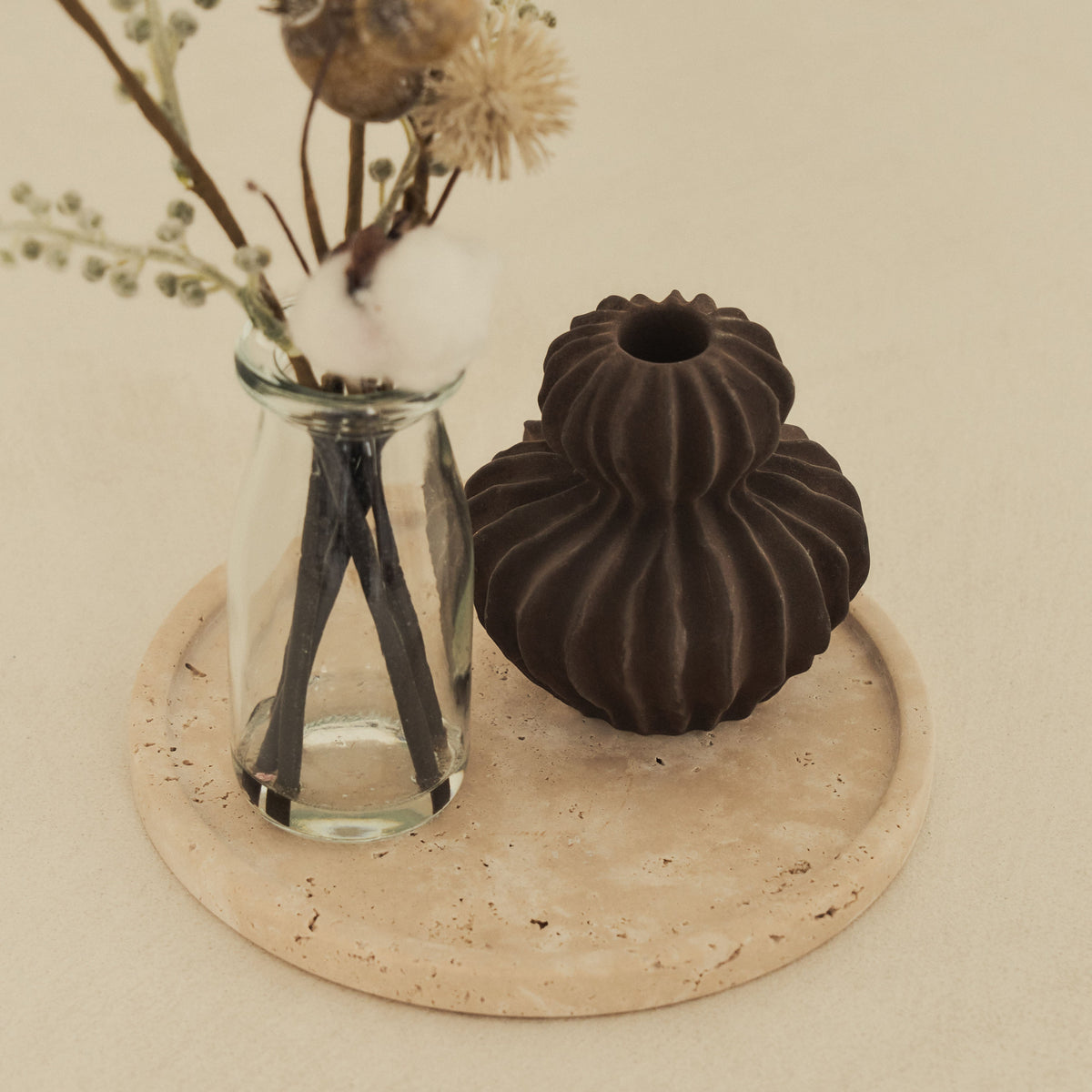 Travara - Cream Travertine Round Decorative Tray