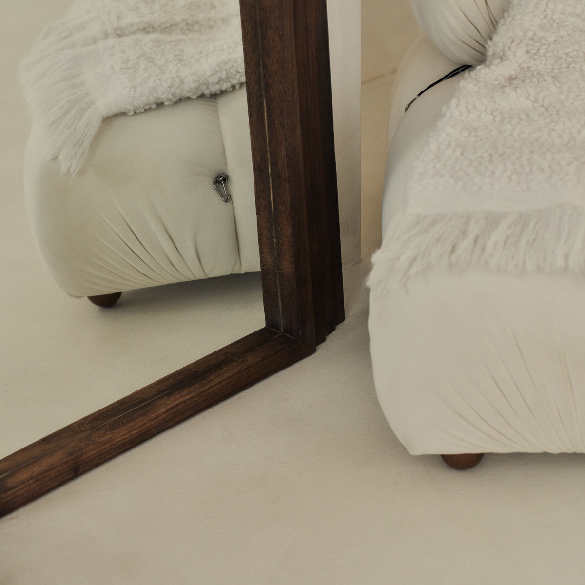 Closeup of Full Length Arched Charred Wood Mirror