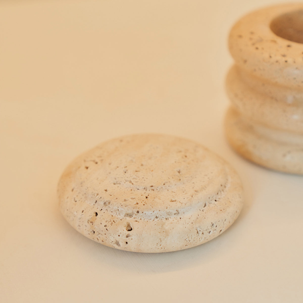 Varella -  Cream Travertine Ribbed Decorative Storage Jar