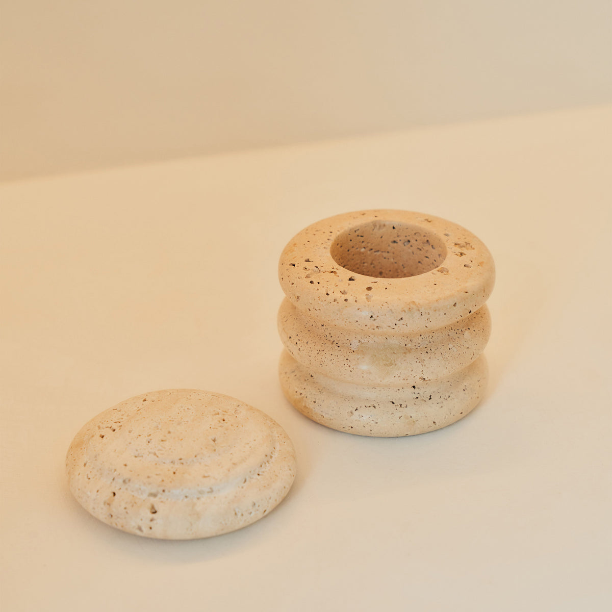 Varella -  Cream Travertine Ribbed Decorative Storage Jar