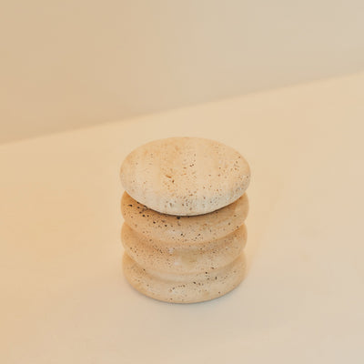 Varella -  Cream Travertine Ribbed Decorative Storage Jar