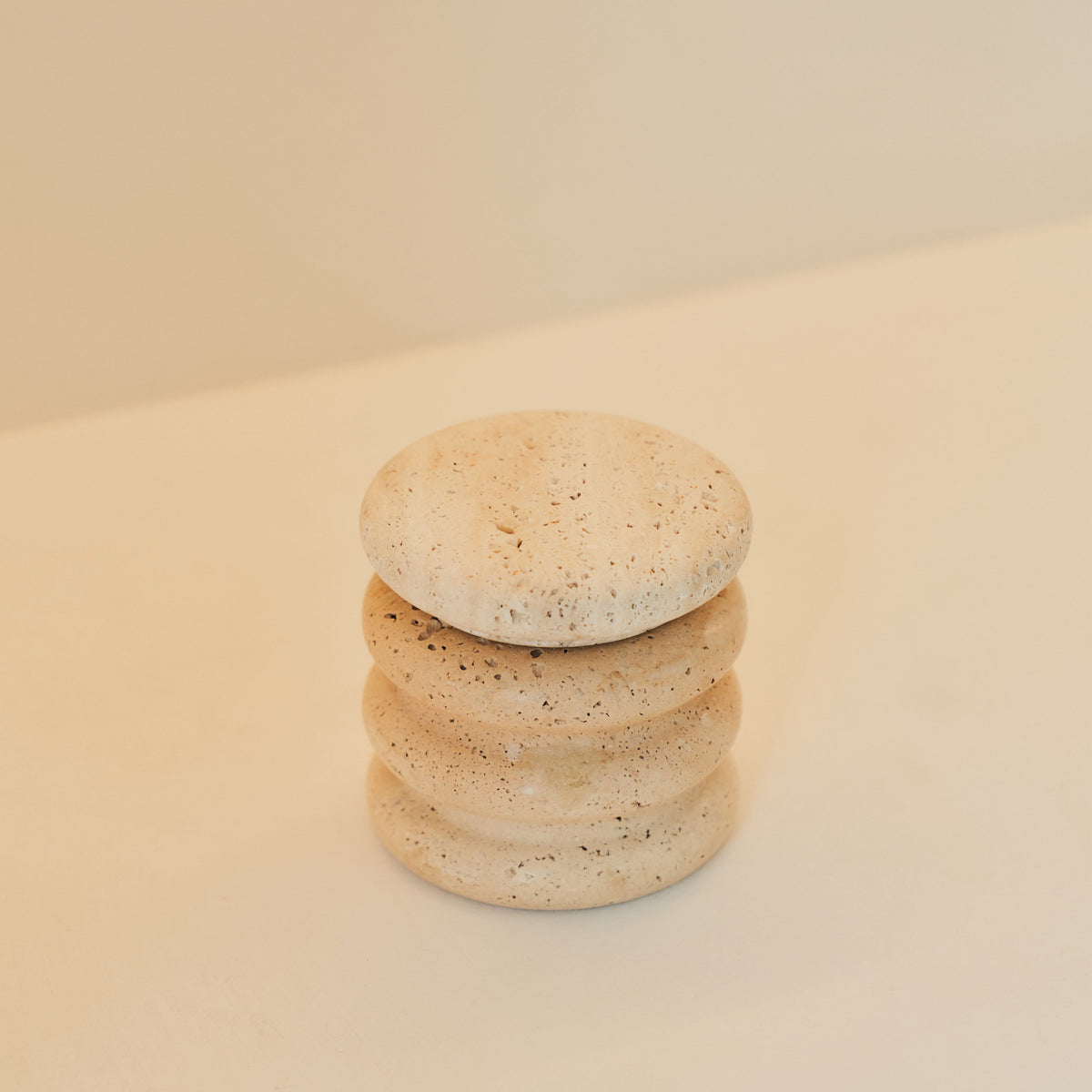 Varella -  Cream Travertine Ribbed Decorative Storage Jar
