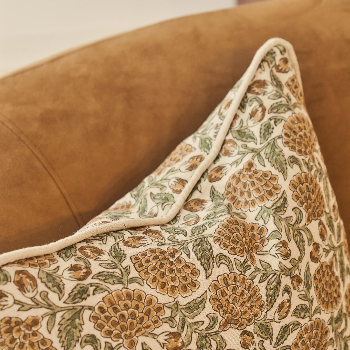 Erisha - Ochre Printed Fabric Cushion
