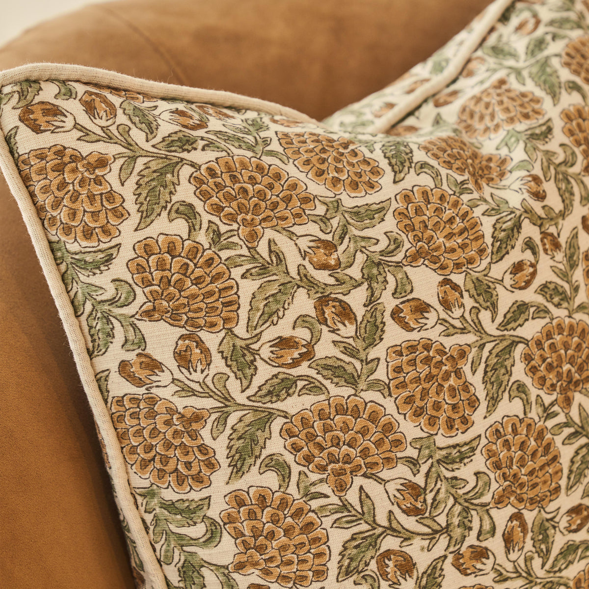 Erisha - Ochre Printed Fabric Cushion
