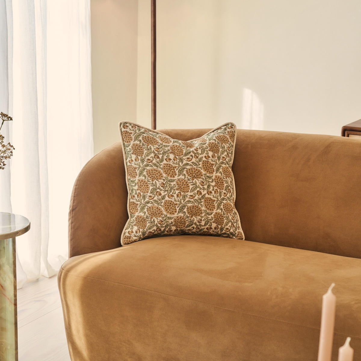 Erisha - Ochre Printed Fabric Cushion