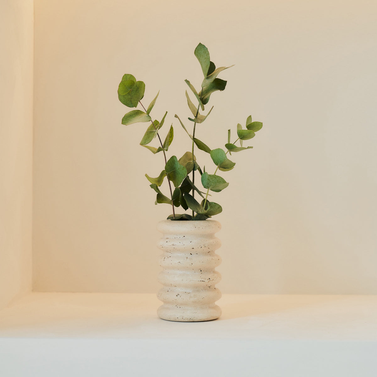 Varella - Cream Travertine Ribbed Decorative Vase 15cm
