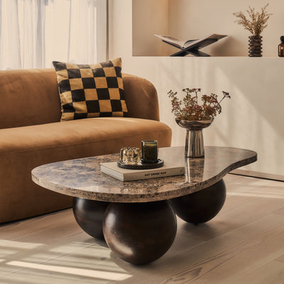 Melrose - Dark Emperador Marble Irregular Dark Wood Premium Coffee Table