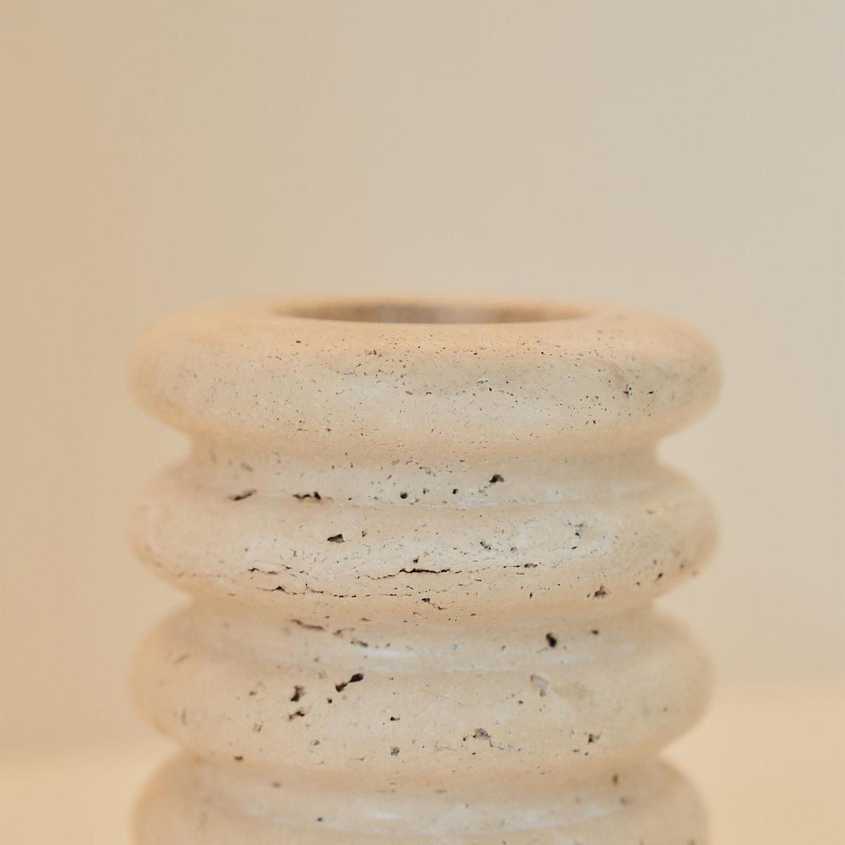 Varella - Cream Travertine Ribbed Decorative Vase 15cm