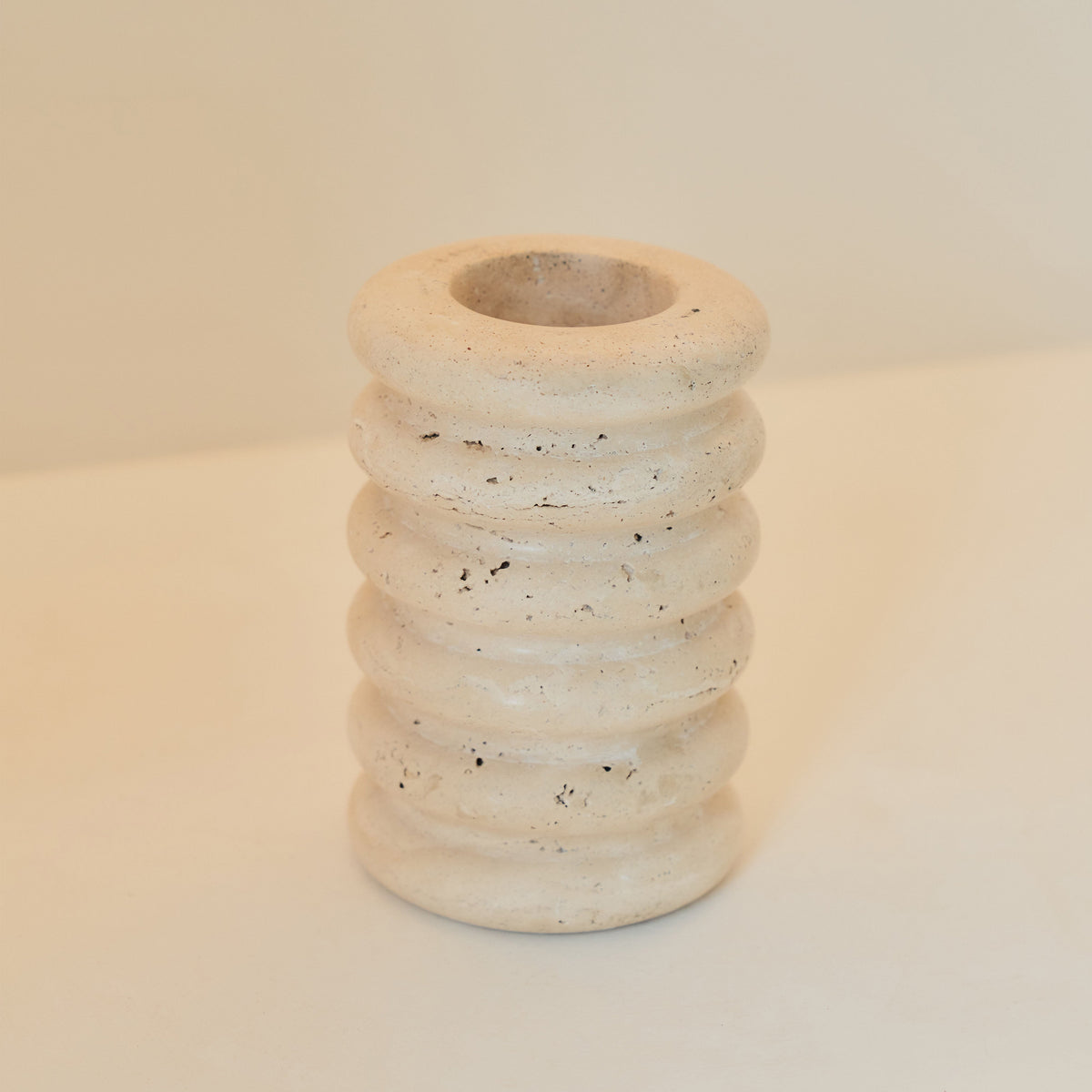 Varella - Cream Travertine Ribbed Decorative Vase 15cm