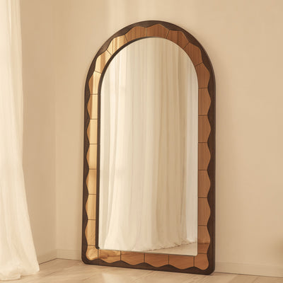 Mirella - Full Length Dark Wood Arched Wooden Mirror 182cm x 105cm