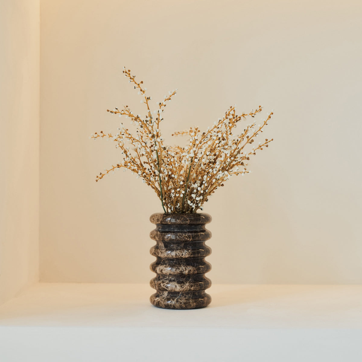 Varella - Dark Emperador Marble Ribbed Decorative Vase 15cm