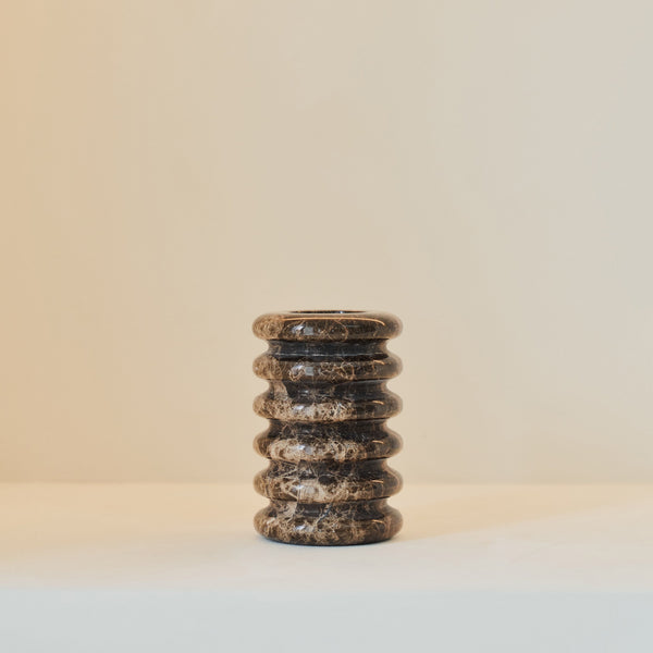 Varella - Dark Emperador Marble Ribbed Decorative Vase 15cm