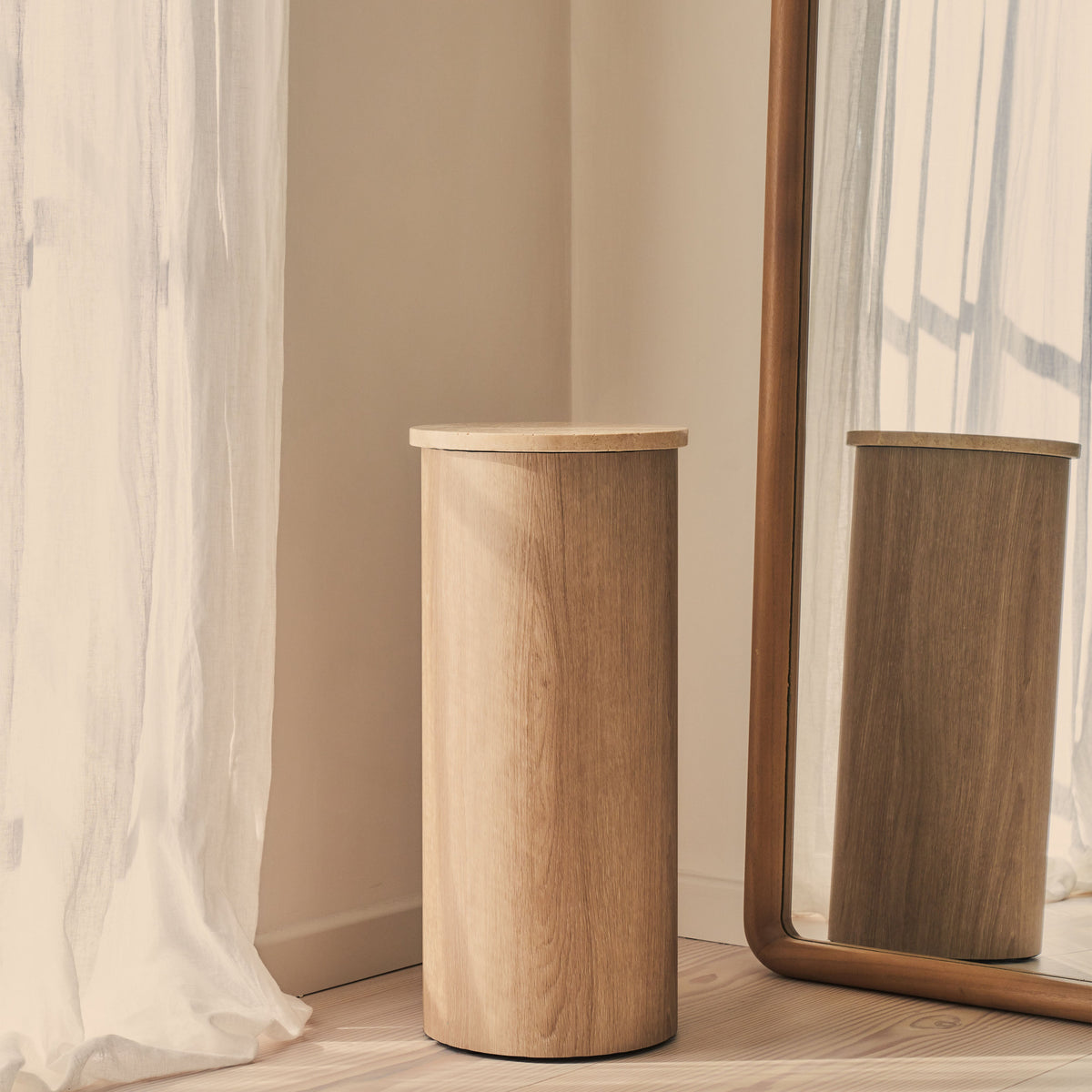 Madison - Beige Travertine Round Washed Wood Plinth