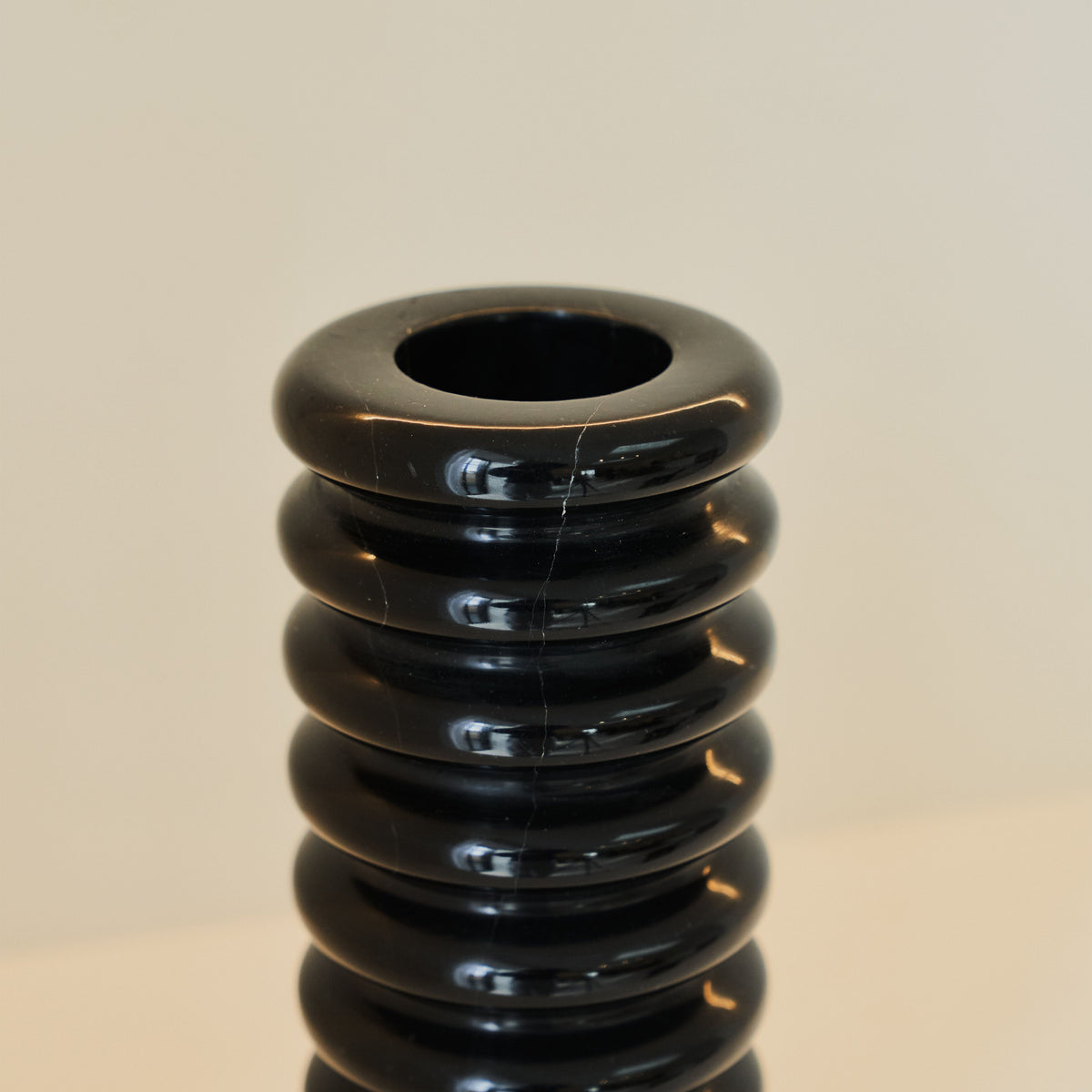 Varella - Large Black Marble Ribbed Decorative Vase 25cm