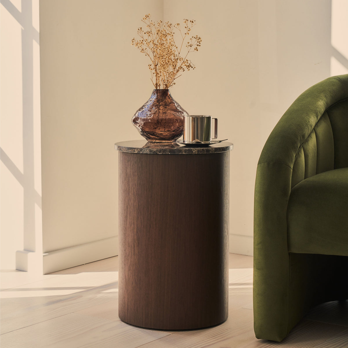 Madison - Dark Emperador Round Dark Wood Side Table