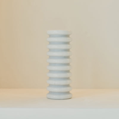 Varella - Large White Marble Ribbed Decorative Vase 25cm