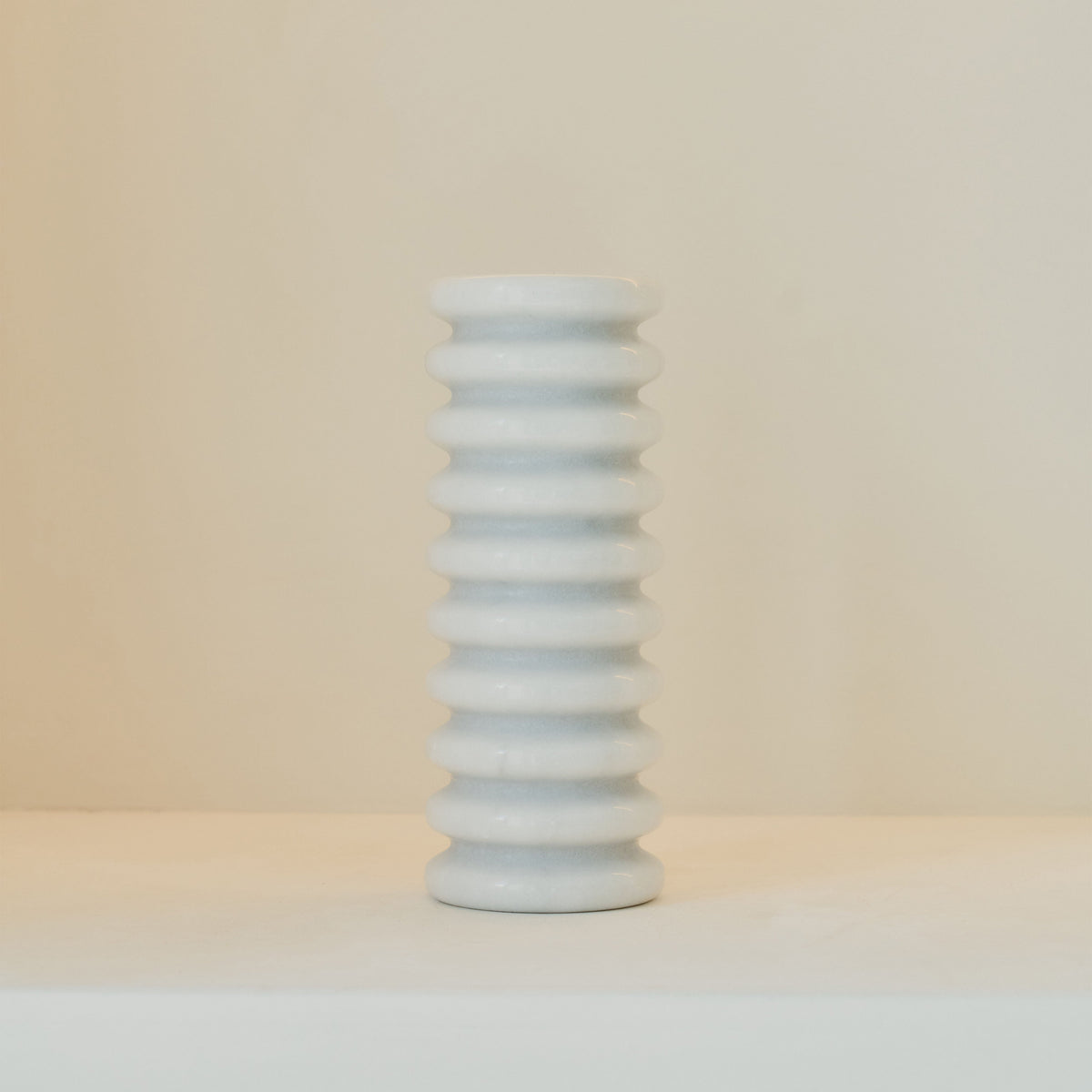 Varella - Large White Marble Ribbed Decorative Vase 25cm