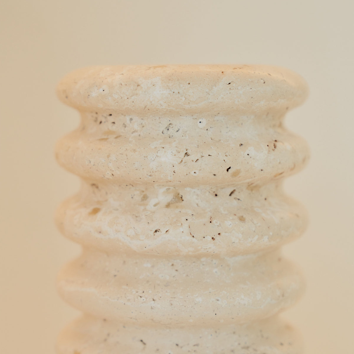 Varella - Large Cream Travertine Ribbed Decorative Vase 25cm